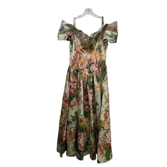 Geary Roark Kamisato Floral Print Cold Shoulder Dress Size 14 vintage - Picture 5 of 5